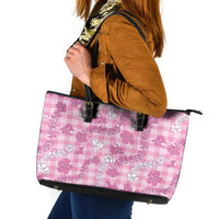 Alaka Aloha Hawaii Leather Tote Bag Plumeria Lei With Palaka Motif - Polynesian Pride