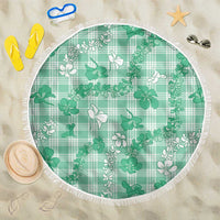 Omaomao Aloha Hawaii Beach Blanket Plumeria Lei With Palaka Motif LT14 One Size 150cm Green - Polynesian Pride
