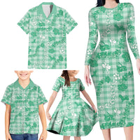 Omaomao Aloha Hawaii Family Matching Long Sleeve Bodycon Dress and Hawaiian Shirt Plumeria Lei With Palaka Motif LT14 - Polynesian Pride