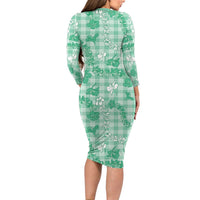 Omaomao Aloha Hawaii Long Sleeve Bodycon Dress Plumeria Lei With Palaka Motif - Polynesian Pride
