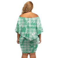 Omaomao Aloha Hawaii Off Shoulder Short Dress Plumeria Lei With Palaka Motif - Polynesian Pride