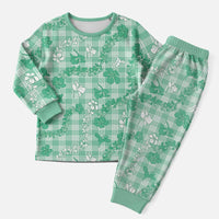 Omaomao Aloha Hawaii Christmas Pajama Set Plumeria Lei With Palaka Motif - Polynesian Pride