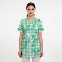 Omaomao Aloha Hawaii Scrub Top Plumeria Lei With Palaka Motif - Polynesian Pride
