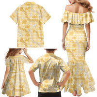 Melemele Aloha Hawaii Family Matching Mermaid Dress and Hawaiian Shirt Plumeria Lei With Palaka Motif LT14 - Polynesian Pride