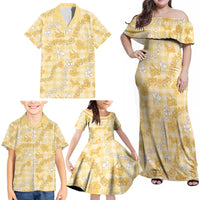 Melemele Aloha Hawaii Family Matching Off Shoulder Maxi Dress and Hawaiian Shirt Plumeria Lei With Palaka Motif LT14 - Polynesian Pride