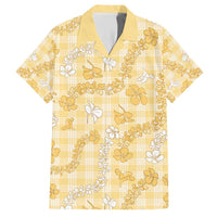 Melemele Aloha Hawaii Family Matching Short Sleeve Bodycon Dress and Hawaiian Shirt Plumeria Lei With Palaka Motif LT14 Dad's Shirt - Short Sleeve Yellow - Polynesian Pride