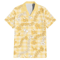Melemele Aloha Hawaii Family Matching Summer Maxi Dress and Hawaiian Shirt Plumeria Lei With Palaka Motif LT14 Dad's Shirt - Short Sleeve Yellow - Polynesian Pride
