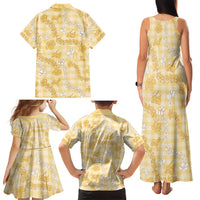 Melemele Aloha Hawaii Family Matching Tank Maxi Dress and Hawaiian Shirt Plumeria Lei With Palaka Motif LT14 - Polynesian Pride