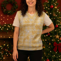 Melemele Aloha Hawaii Christmas Knitted V-Neck Vest Plumeria Lei With Palaka Motif - Polynesian Pride