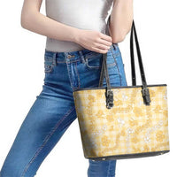 Melemele Aloha Hawaii Leather Tote Bag Plumeria Lei With Palaka Motif - Polynesian Pride