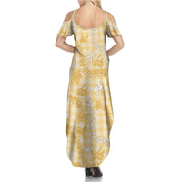 Melemele Aloha Hawaii Summer Maxi Dress Plumeria Lei With Palaka Motif - Polynesian Pride