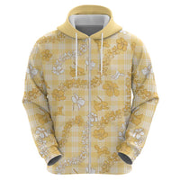 Melemele Aloha Hawaii Zip Hoodie Plumeria Lei With Palaka Motif - Polynesian Pride
