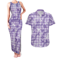 Poni Aloha Hawaii Couples Matching Tank Maxi Dress and Hawaiian Shirt Plumeria Lei With Palaka Motif LT14 Purple - Polynesian Pride