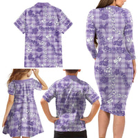 Poni Aloha Hawaii Family Matching Long Sleeve Bodycon Dress and Hawaiian Shirt Plumeria Lei With Palaka Motif LT14 - Polynesian Pride