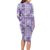 Poni Aloha Hawaii Family Matching Long Sleeve Bodycon Dress and Hawaiian Shirt Plumeria Lei With Palaka Motif LT14 - Polynesian Pride
