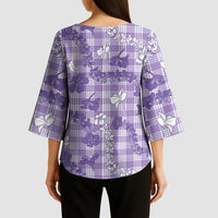 Poni Aloha Hawaii Kimono Sleeve Blouse Plumeria Lei With Palaka Motif - Polynesian Pride