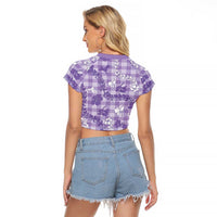 Poni Aloha Hawaii Raglan Cropped T Shirt Plumeria Lei With Palaka Motif - Polynesian Pride