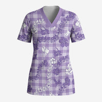 Poni Aloha Hawaii Scrub Top Plumeria Lei With Palaka Motif - Polynesian Pride
