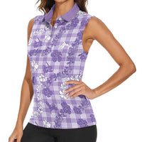 Poni Aloha Hawaii Women Sleeveless Polo Shirt Plumeria Lei With Palaka Motif - Polynesian Pride