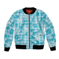 Polu Aloha Hawaii Bomber Jacket Plumeria Lei With Palaka Motif LT14 Unisex Blue - Polynesian Pride