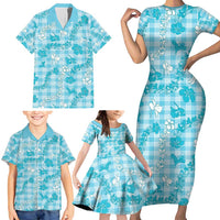 Polu Aloha Hawaii Family Matching Short Sleeve Bodycon Dress and Hawaiian Shirt Plumeria Lei With Palaka Motif LT14 - Polynesian Pride