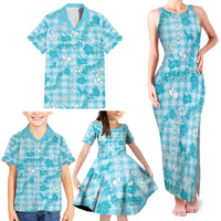 Polu Aloha Hawaii Family Matching Tank Maxi Dress and Hawaiian Shirt Plumeria Lei With Palaka Motif LT14 - Polynesian Pride
