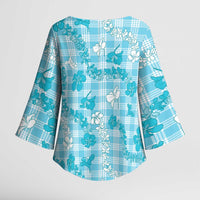 Polu Aloha Hawaii Kimono Sleeve Blouse Plumeria Lei With Palaka Motif LT14 - Polynesian Pride