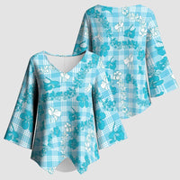 Polu Aloha Hawaii Kimono Sleeve Blouse Plumeria Lei With Palaka Motif LT14 - Polynesian Pride