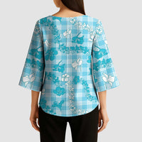 Polu Aloha Hawaii Kimono Sleeve Blouse Plumeria Lei With Palaka Motif LT14 - Polynesian Pride