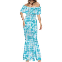 Polu Aloha Hawaii Mermaid Dress Plumeria Lei With Palaka Motif - Polynesian Pride