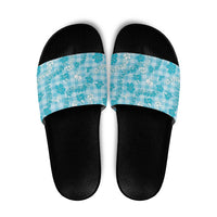Polu Aloha Hawaii Slide Sandals Plumeria Lei With Palaka Motif LT14 Blue - Polynesian Pride