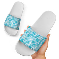 Polu Aloha Hawaii Slide Sandals Plumeria Lei With Palaka Motif LT14 - Polynesian Pride