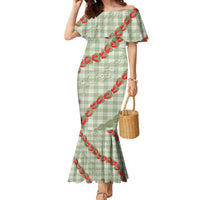 Omaomao Aloha Hawaii Family Matching Mermaid Dress and Hawaiian Shirt Rosebud Lei With Palaka Motif LT14 Mom's Dress Green - Polynesian Pride