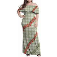 Omaomao Aloha Hawaii Family Matching Off Shoulder Maxi Dress and Hawaiian Shirt Rosebud Lei With Palaka Motif LT14 Mom's Dress Green - Polynesian Pride