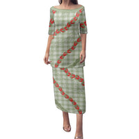 Omaomao Aloha Hawaii Family Matching Puletasi and Hawaiian Shirt Rosebud Lei With Palaka Motif LT14 Mom's Dress Green - Polynesian Pride