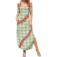 Omaomao Aloha Hawaii Family Matching Summer Maxi Dress and Hawaiian Shirt Rosebud Lei With Palaka Motif LT14 Mom's Dress Green - Polynesian Pride