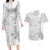 Samoa White Sunday Couples Matching Long Sleeve Bodycon Dress and Hawaiian Shirt Manuia le Aso Sa o Tamaiti Polynesian Plumeria LT14 White - Polynesian Pride