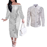 Samoa White Sunday Couples Matching Off The Shoulder Long Sleeve Dress and Long Sleeve Button Shirts Manuia le Aso Sa o Tamaiti Polynesian Plumeria LT14 White - Polynesian Pride