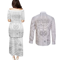 Samoa White Sunday Couples Matching Puletasi Dress and Long Sleeve Button Shirts Manuia le Aso Sa o Tamaiti Polynesian Plumeria LT14 - Polynesian Pride