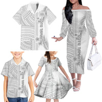 Samoa White Sunday Family Matching Off Shoulder Long Sleeve Dress and Hawaiian Shirt Manuia le Aso Sa o Tamaiti Polynesian Plumeria LT14 - Polynesian Pride