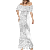 Samoa White Sunday Mermaid Dress Manuia le Aso Sa o Tamaiti Polynesian Plumeria LT14 - Polynesian Pride