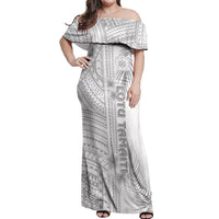Samoa White Sunday Off Shoulder Maxi Dress Manuia le Aso Sa o Tamaiti Polynesian Plumeria LT14 Women White - Polynesian Pride
