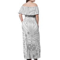Samoa White Sunday Off Shoulder Maxi Dress Manuia le Aso Sa o Tamaiti Polynesian Plumeria LT14 - Polynesian Pride