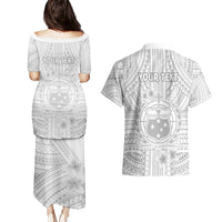 Personalised Samoa White Sunday Couples Matching Puletasi Dress and Hawaiian Shirt Manuia le Aso Sa o Tamaiti Polynesian Plumeria LT14 - Polynesian Pride