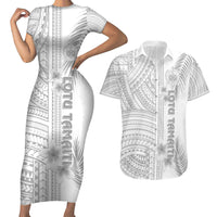 Personalised Samoa White Sunday Couples Matching Short Sleeve Bodycon Dress and Hawaiian Shirt Manuia le Aso Sa o Tamaiti Polynesian Plumeria LT14 White - Polynesian Pride
