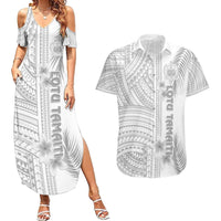 Personalised Samoa White Sunday Couples Matching Summer Maxi Dress and Hawaiian Shirt Manuia le Aso Sa o Tamaiti Polynesian Plumeria LT14 White - Polynesian Pride