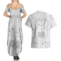 Personalised Samoa White Sunday Couples Matching Summer Maxi Dress and Hawaiian Shirt Manuia le Aso Sa o Tamaiti Polynesian Plumeria LT14 - Polynesian Pride