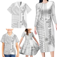 Personalised Samoa White Sunday Family Matching Long Sleeve Bodycon Dress and Hawaiian Shirt Manuia le Aso Sa o Tamaiti Polynesian Plumeria LT14 - Polynesian Pride