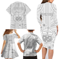 Personalised Samoa White Sunday Family Matching Long Sleeve Bodycon Dress and Hawaiian Shirt Manuia le Aso Sa o Tamaiti Polynesian Plumeria LT14 - Polynesian Pride