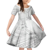 Personalised Samoa White Sunday Family Matching Off Shoulder Long Sleeve Dress and Hawaiian Shirt Manuia le Aso Sa o Tamaiti Polynesian Plumeria LT14 Daughter's Dress White - Polynesian Pride